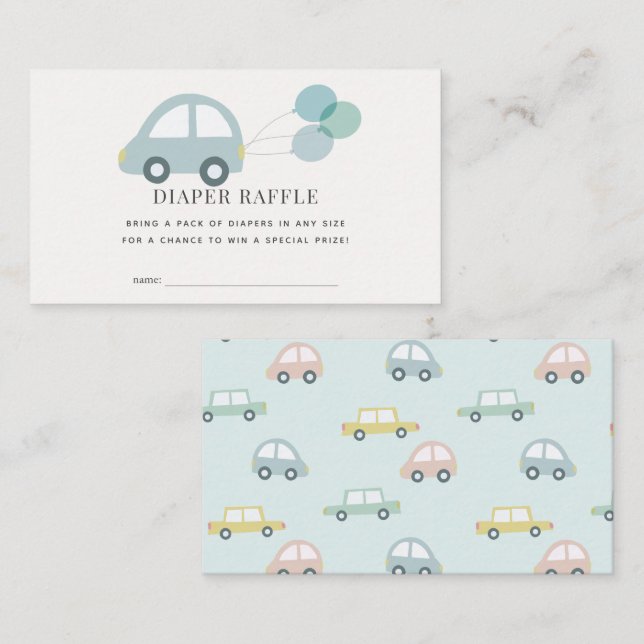 Carte D'accompagnement Billet de tombola couche garçon bleu avec ballons  (Devant / Derrière)