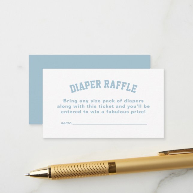 Carte D'accompagnement Billet de tombola de baby shower bleu sportif (Devant/Arrière en situation)