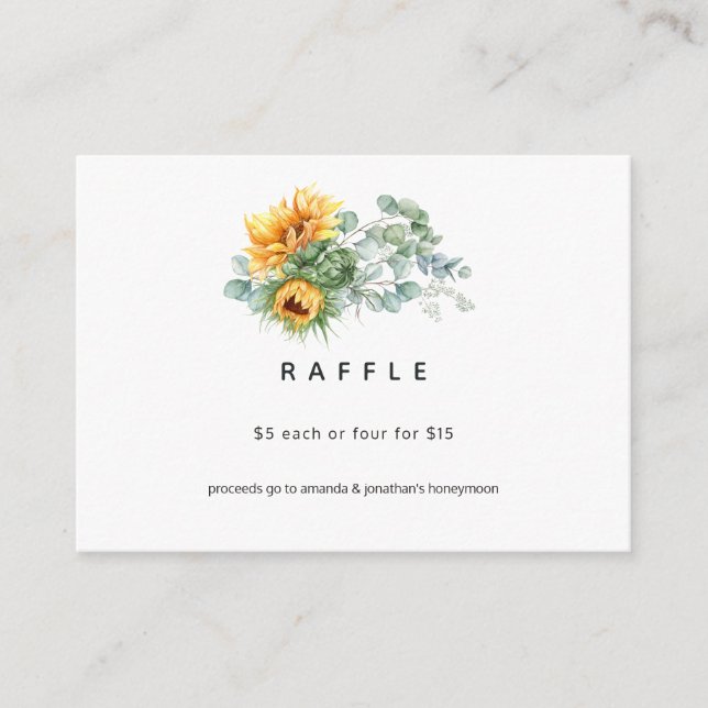 Carte D'accompagnement Billet de tombola de mariage Bohème tournesol euca (Devant)