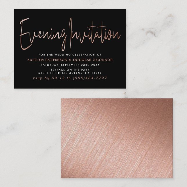 Carte D'accompagnement Billet d'événement du soir Rose moderne Gold Foil  (Devant / Derrière)
