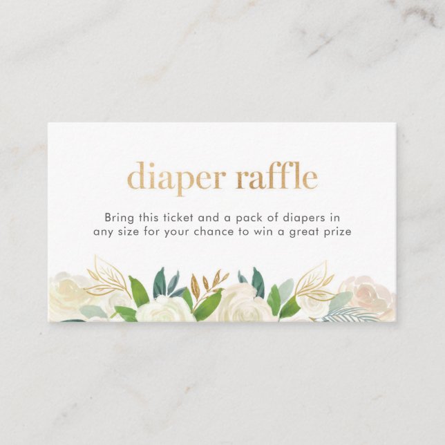 Carte D'accompagnement Billet Diaper floral blanc et or (Devant)