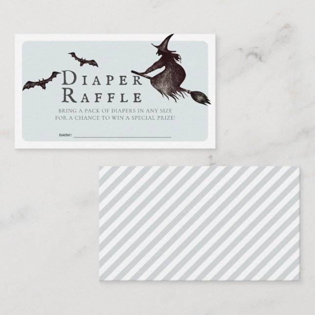 Carte D'accompagnement Billet Halloween Witch Blue Baby Diaper Raffle (Devant / Derrière)