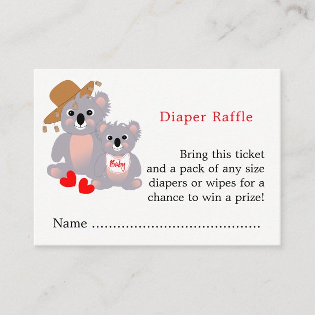 Carte D'accompagnement Billet Koala Baby shower Cute Diaper Raffle (Devant)
