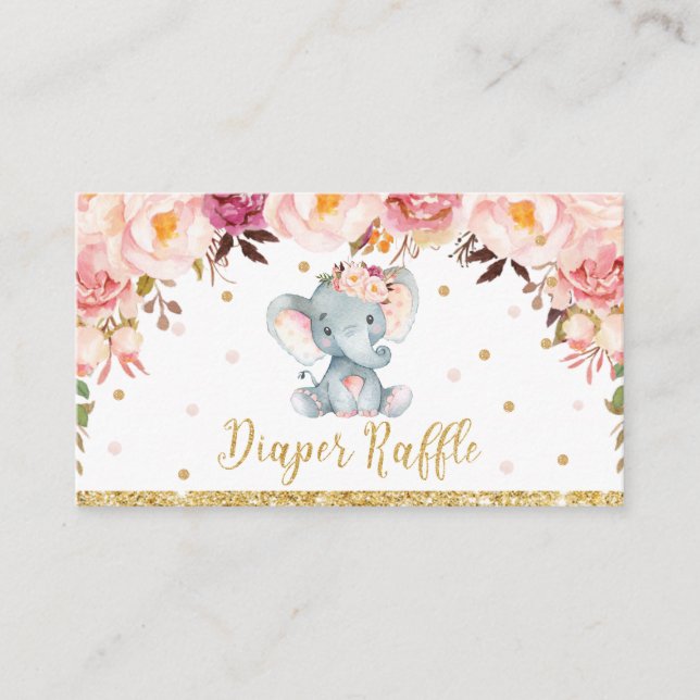 Carte D'accompagnement Billet rabat au Baby shower floral éléphant (Devant)