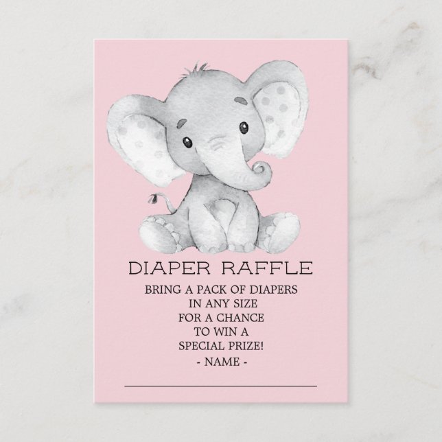 Carte D'accompagnement Billet rabat Baby shower fille éléphant (Devant)