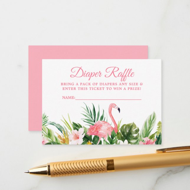 Carte D'accompagnement Billet Tropical Floral Flamant rose rose (Devant/Arrière en situation)