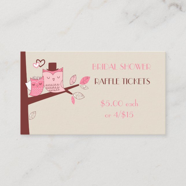 Carte D'accompagnement Billets de tombola Couple de hiboux Mariée et Mari (Devant)