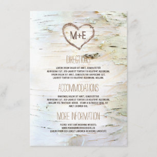 Carte D'accompagnement Birch Bark Heart Rustic Mariage Information