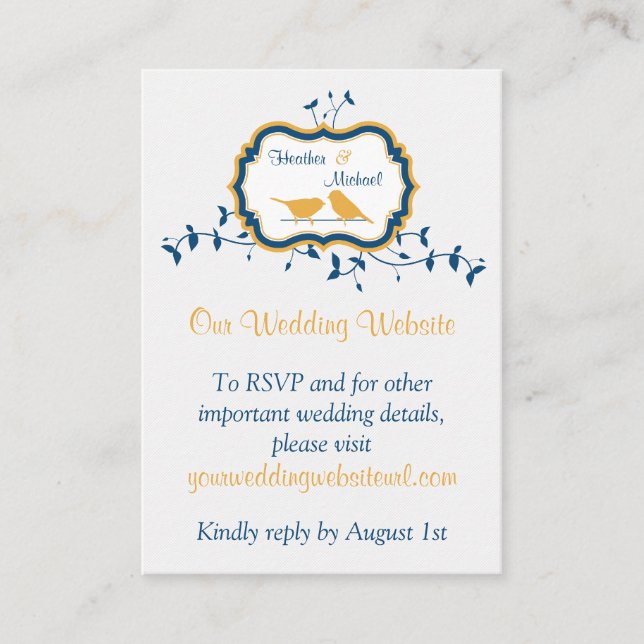 Carte D'accompagnement Birds Feuille Jaune Marine Mariage Site Web Insére (Devant)
