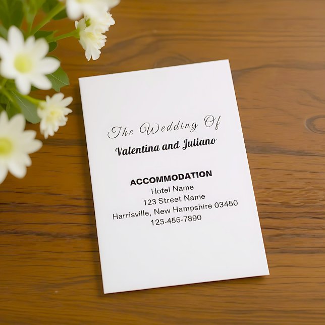 Carte D'accompagnement Black and White Typography Accommodation Portrait (Typography style black and white wedding accommodation portrait enclosure card)