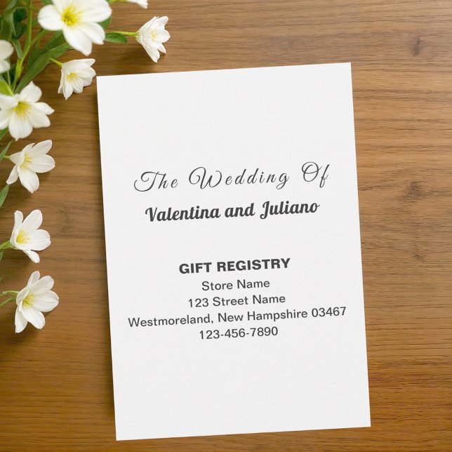 Carte D'accompagnement Black and White Typography Gift Registry Portrait (Typography style black and white wedding gift registry portrait enclosure card)