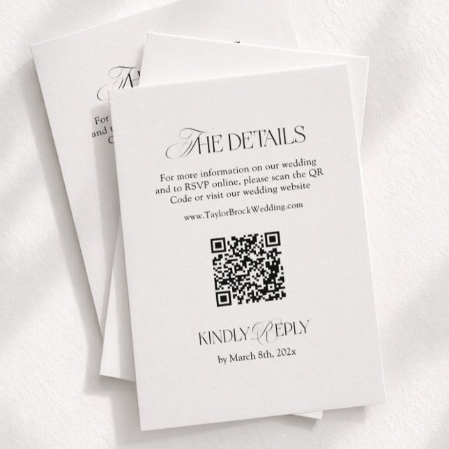 Carte D'accompagnement Black and White Wedding Details Qr Code (Créateur téléchargé)