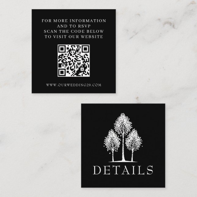 Carte D'accompagnement Black Aspen Tree Wedding QR (Devant / Derrière)