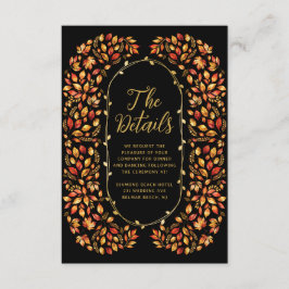 Carte D'accompagnement Black Fall Rustic Feuilles Boho Détails du Mariage