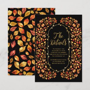 Carte D'accompagnement Black Fall Rustic Feuilles Boho Détails du Mariage