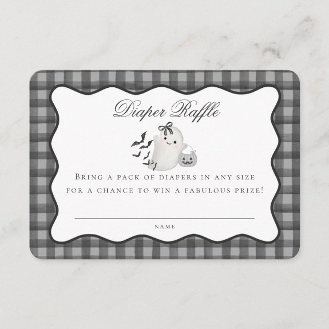 Carte D'accompagnement Black Gingham Cute Ghost Diaper Raffle Insert (Devant)