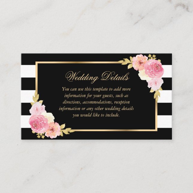 Carte D'accompagnement Black Gold Blush Pink Floral Wedding (Devant)