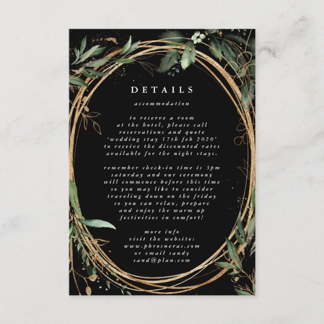 Carte D'accompagnement Black Gold Cercle Frame Boho Botanical Eucalyptus (Devant)