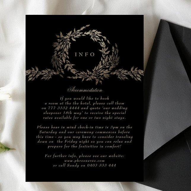 Carte D'accompagnement Black Gold sur Ebony Botanical Monogram Mariage (Créateur téléchargé)