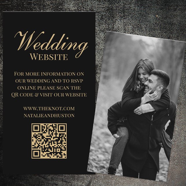 Carte D'accompagnement Black Gold Victorian RSVP QR Code Mariage site Web (Créateur téléchargé)