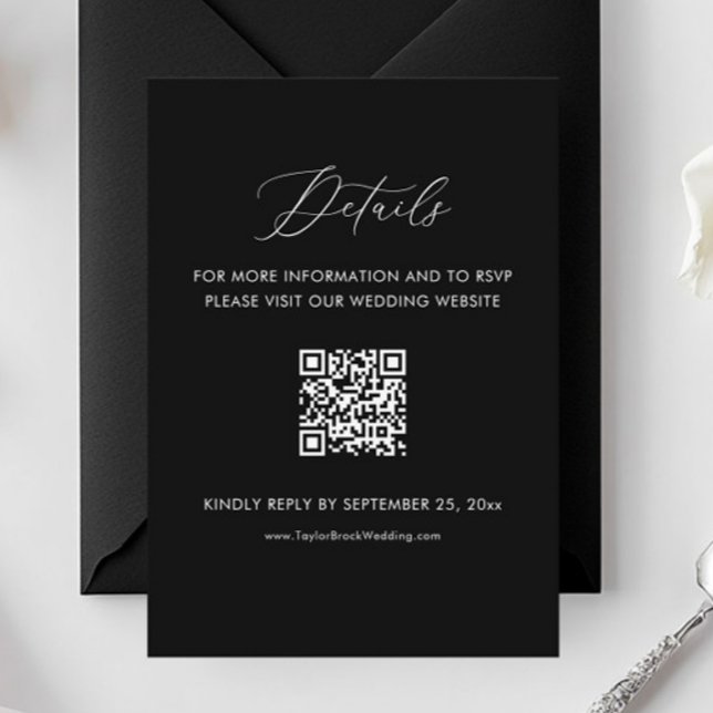 Carte D'accompagnement Black Mariage Détails Site Web Qr Code (Créateur téléchargé)