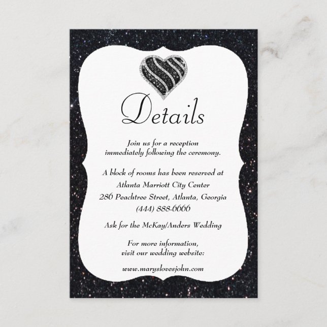 Carte D'accompagnement Black Parties scintillant Black & White Heart Déta (Devant)