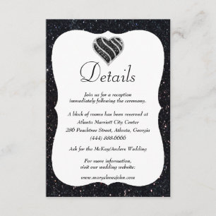 Carte D'accompagnement Black Parties scintillant Black & White Heart Déta