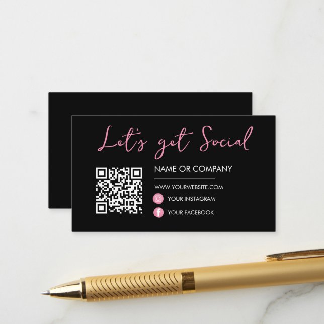 Carte D'accompagnement Black Pink Connectez-vous avec nous Social Media Q (Devant/Arrière en situation)