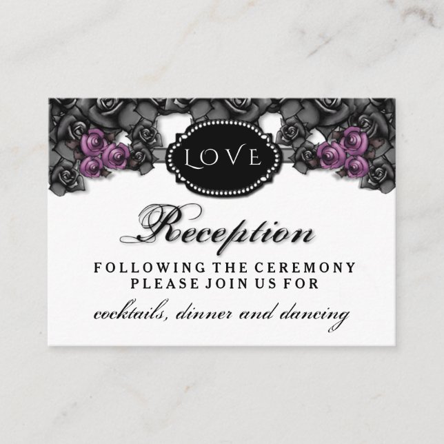 Carte D'accompagnement Black Violet Rose LOVE Halloween Réception de mari (Devant)