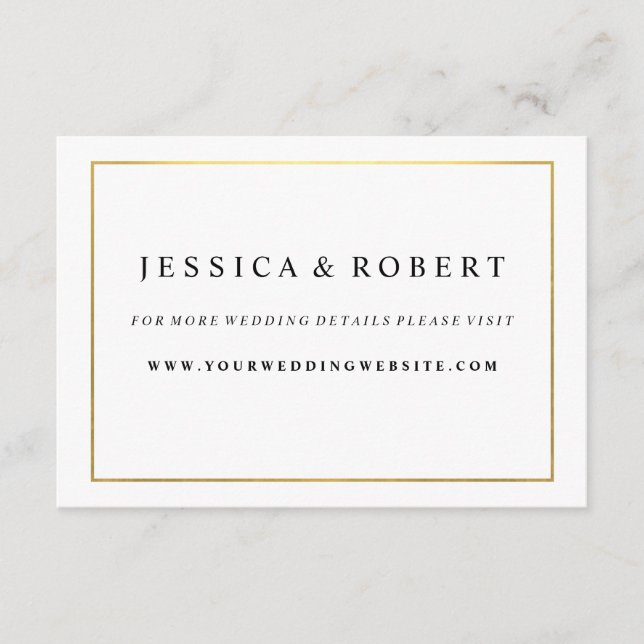 Carte D'accompagnement Black White avec Gold Mariage Website Insérer cart (Devant)