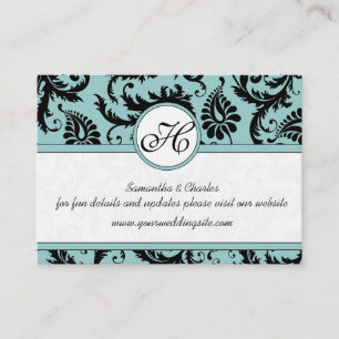 Carte D'accompagnement Black White Damask Pool Blue Trim Site Mariage