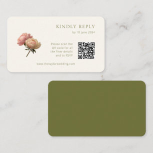 Carte D'accompagnement Blanc et olive Chic Rose mariage RSVP QR Code
