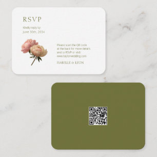 Carte D'accompagnement Blanc et vert olive Rose Vintage QR Code Mariage