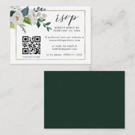 Carte D'accompagnement Blanc Floral Emerald Or QR Code Mariage RSVP