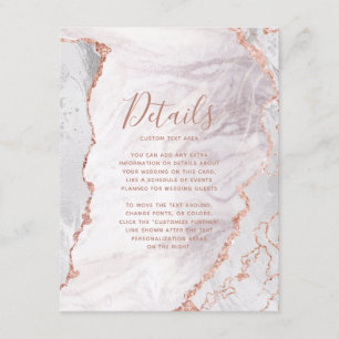Carte D'accompagnement Blanc & Rose Gold Agate Marbre Détails du Mariage