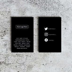 Carte D'accompagnement Blanc sur noir votre logo liens sociaux