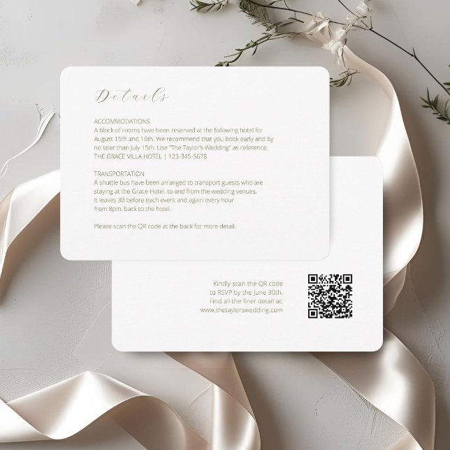 Carte D'accompagnement BLANCHE | Code QR de détail du Mariage de script c (Créateur téléchargé)