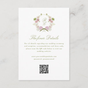 Carte D'accompagnement Blason de monogramme floral vert rose détails de m