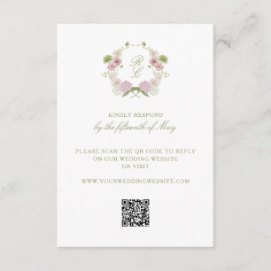 Carte D'accompagnement Blason de monogramme floral vert rose pour mariage