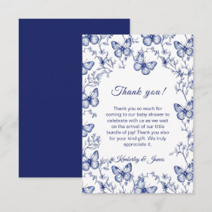 Carte D'accompagnement Bleu Chinoiserie Papillon Baby shower Merci
