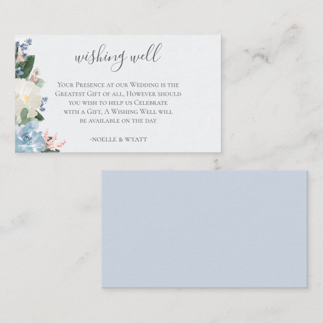 Carte D'accompagnement Bleu clair Mariage Botanique Wishing well (Devant / Derrière)