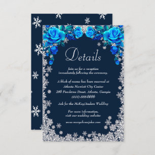 Carte D'accompagnement Bleu clair Roses Snowflake Mariages Détails