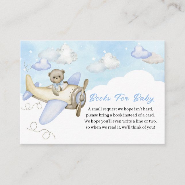 Carte D'accompagnement Bleu clair Teddy Bear Livres d'avion pour bébé (Devant)
