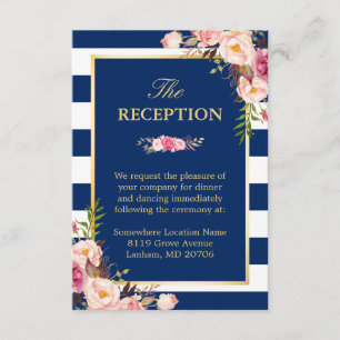 Carte D'accompagnement Bleu de la Marine rose Floral Rayures de mariage R