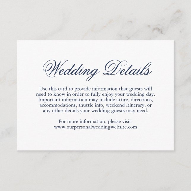 Carte D'accompagnement Bleu de la marine traditionnelle Mariage élégant (Devant)