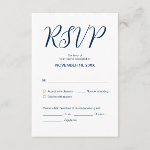 Carte D'accompagnement Bleu de marine esthétique, Dîner Mariage RSVP, Rép