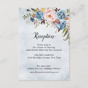 Carte D'accompagnement Bleu Dusty Peach Blush Botanical Floral Mariage