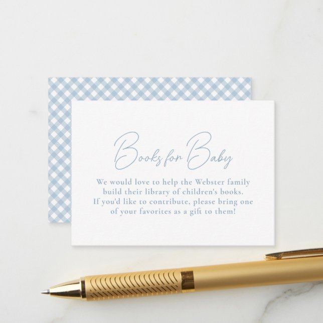 Carte D'accompagnement Bleu en vichy simples livres mignons pour baby sho (Devant/Arrière en situation)