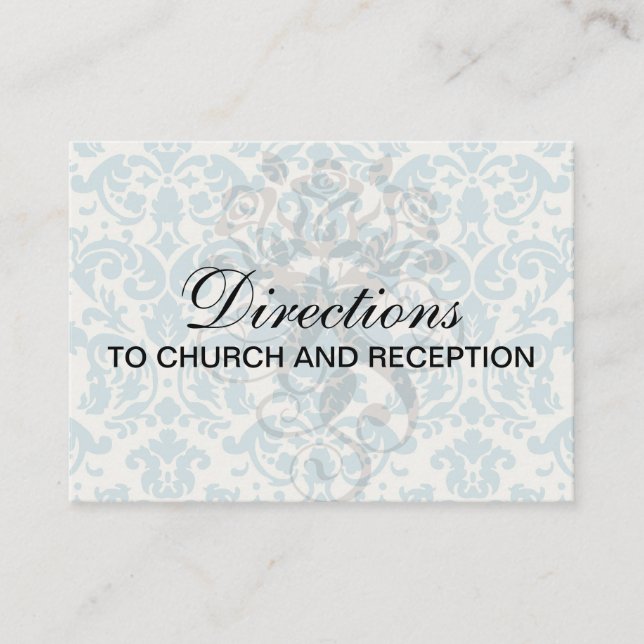 Carte D'accompagnement bleu et crème damassé fleuri motif (Devant)