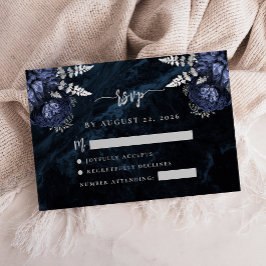 Carte D'accompagnement Bleu marine argent floral Agate écriture mariage R